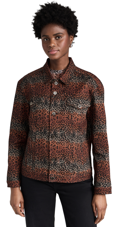 Shop Bruceglen Linear Leopard Denim Jacket Leopard