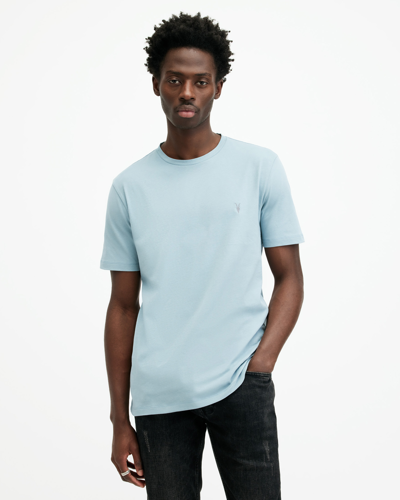 Shop Allsaints Brace Brushed Cotton Crew Neck T-shirt In Cerulean Blue