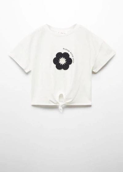 Shop Mango T-shirt With Flower Applique Off White In Blanc Cassé