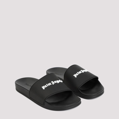 Shop Palm Angels Essential Logo Pool Sliders Shoes In Black