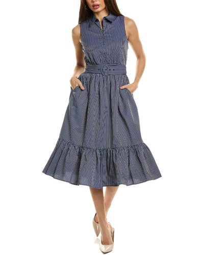Shop Elie Tahari The Amanda Stripe Belted Midi Dress In Blue