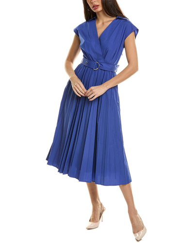 Shop Elie Tahari The Noa Pleat Midi Dress In Blue
