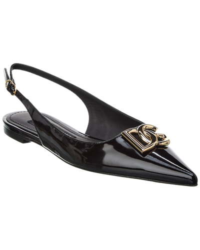 Shop Dolce & Gabbana Dg Logo Leather Slingback Flat In Black