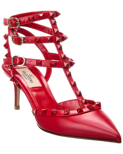 Shop Valentino Rockstud 65 Leather Pump In Red