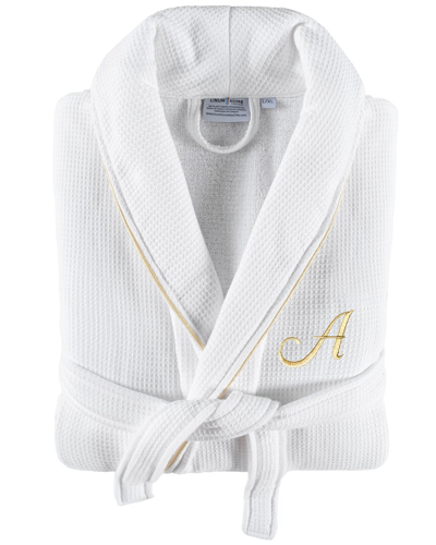 Linum Home Textiles Hotel Monogram Turkish Cotton Waffle Terry Bathrobe With Satin Piped Trim (a-z)