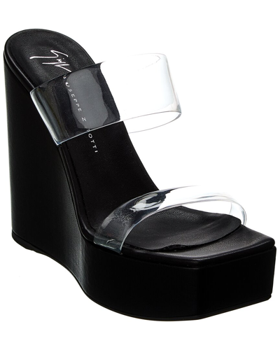 Giuseppe Zanotti Zanilla 90 Vinyl & Leather Wedge Sandal In Black