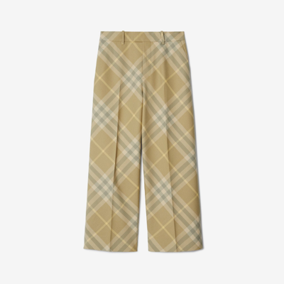 Shop Burberry Cropped Check Wool Tailored Trousers In Flax