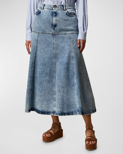 Shop Marina Rinaldi Plus Size Fascia A-line Denim Midi Skirt In Cornflower