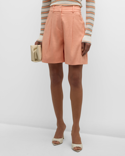 Shop Veronica Beard Noemi Tailored Cotton Shorts In Coral