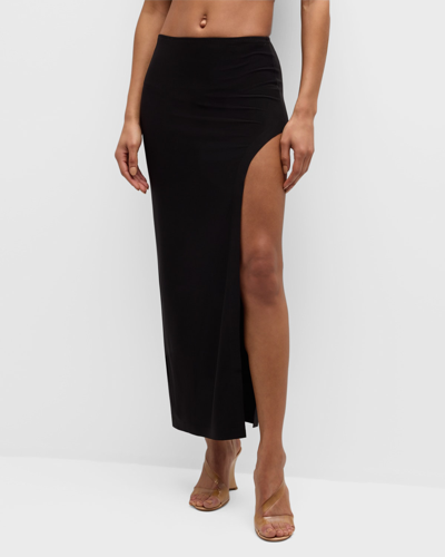 Shop Norma Kamali Marissa Wide Slit Skirt In Black