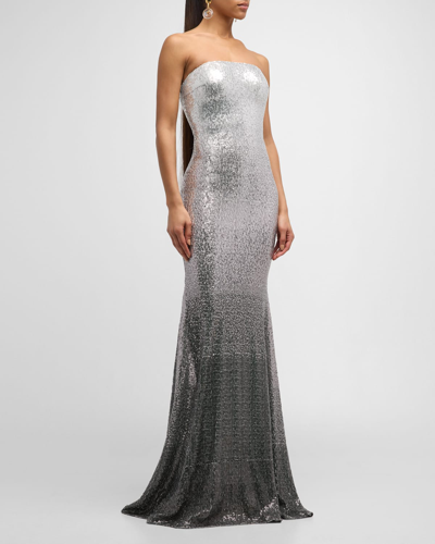 Shop Jovani Strapless Ombre Sequin Trumpet Gown In Silver
