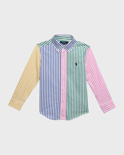 Shop Ralph Lauren Boy's Multicolor Poplin Stripe Button-front Sport Shirt In Fun Shirt