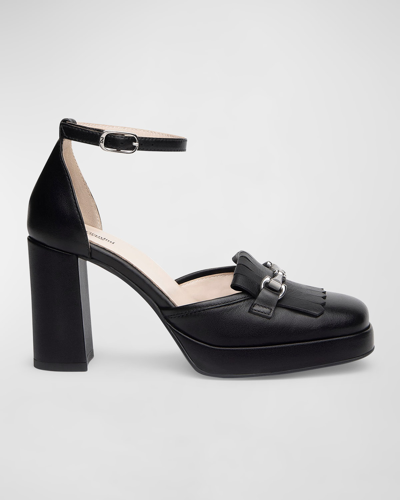 Shop Nerogiardini Leather Kiltie Ankle-strap Pumps In Black