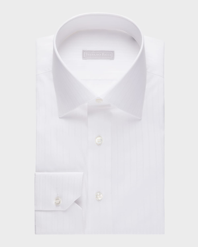 Shop Stefano Ricci Men's Cotton Tonal Stripe Dress Shirt In White
