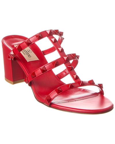 Shop Valentino Rockstud Caged 60 Leather Sandal In Red