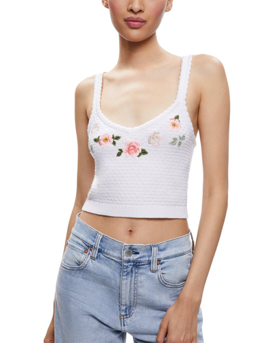 Shop Alice And Olivia Brigida Embroidered Wool-blend Tank In White