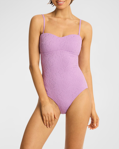 Shop Sea Level Swim Interlace Seamless Bandeau One-piece Swimsuit In Lavender