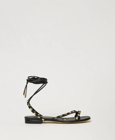 Shop Twinset Sandalo Thongs Sandal In Nero In Black