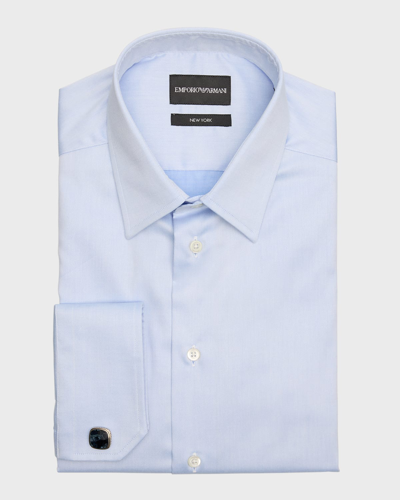 Shop Emporio Armani Men's Cotton-stretch French Cuff Dress Shirt In Medium Blue