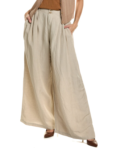 Shop Madewell Pleated Linen-blend Superwide Leg Pant In Beige