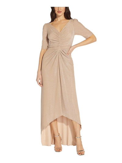 Shop Adrianna Papell Womens Metallic High-low Evening Dress In Beige