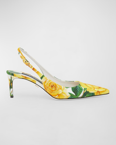 Shop Dolce & Gabbana Floral Leather Slingback Pumps In Rose Gialle