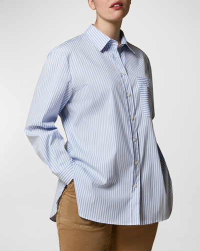 Shop Marina Rinaldi Plus Size Citrato Striped Button-down Shirt In Light Blue