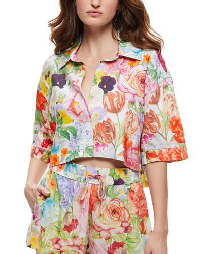 Shop Alice And Olivia Carver Cropped Linen-blend Work Shirt In Multi
