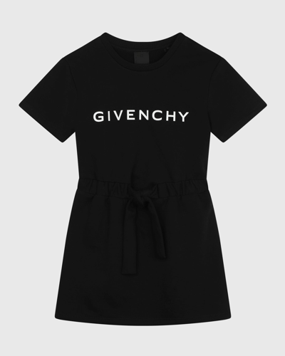 Shop Givenchy Girl's Short-sleeve Fleece Logo Dress In Black