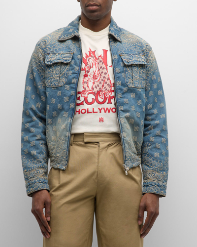 Shop Amiri Men's Bandana Jacquard Denim Jacket In Crafted Indigo