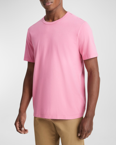 Shop Vince Men's Garment-dyed Crewneck T-shirt In Washed Pink Blaze