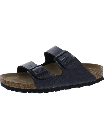 Shop Birkenstock Arizona Bs Womens Faux Leather Buckle Slide Sandals In Blue