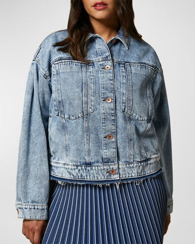 Shop Marina Rinaldi Plus Size Fosca Faded Denim Jacket In Cornflower
