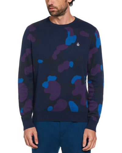 Shop Original Penguin Camo Print Sweater In Blue