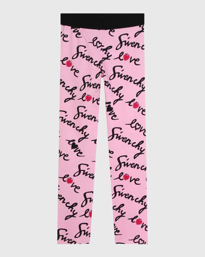 Shop Givenchy Girl's Love Logo-print Cotton Jersey Leggings In Multi