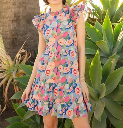Shop Joy Joy Ruffles Tired Dress In Rose Print In Multi