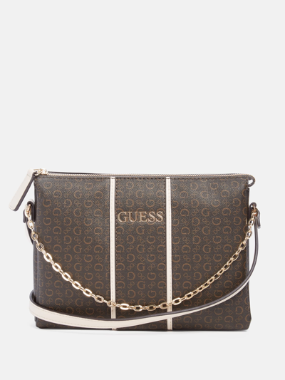 Shop Guess Factory Filmore Canvas Crossbody In Brown