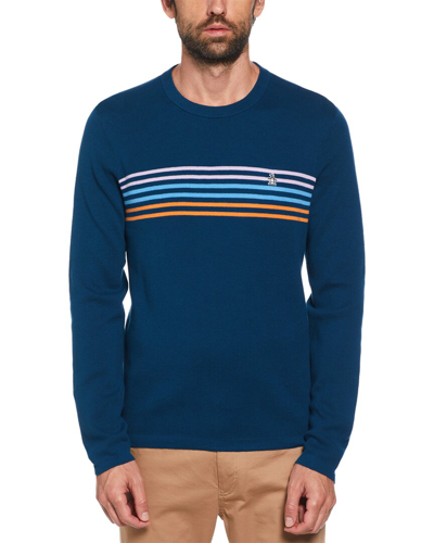 Shop Original Penguin Chest Stripe Sweater In Blue