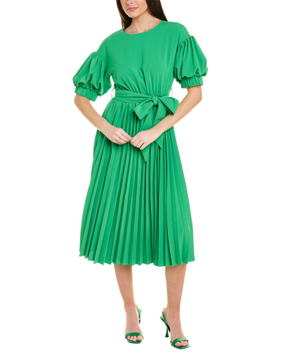 Shop Gracia Puff Sleeve Midi Dress In Green
