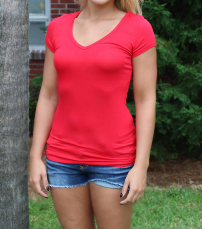 Ya Los Angeles V-neck Jersey Tee In Red In Red