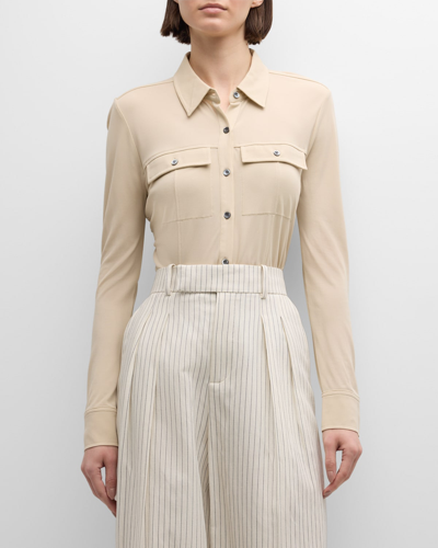 Shop Frame Jersey Button-front Shirt In Parchment