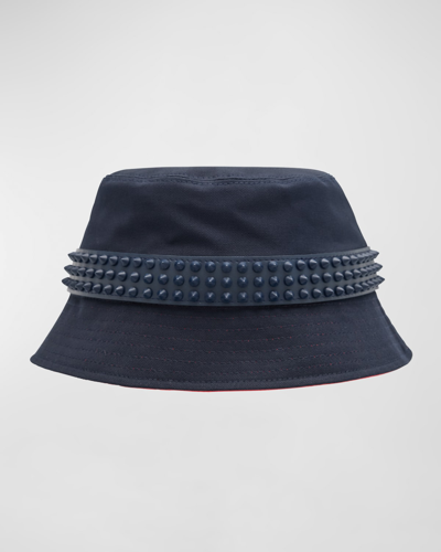 Shop Christian Louboutin Men's Bobino Spike Bucket Hat In Marine/marine/mar