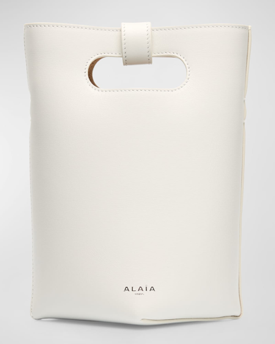 Shop Alaïa Small Folded Leather Tote Bag In Blanc Optique