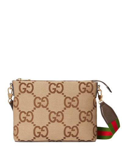 Shop Gucci Jumbo Gg Crossbody Bag In Brown