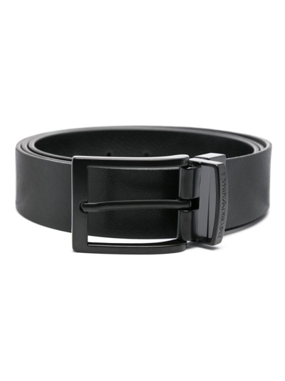 Shop Emporio Armani Logo Leather Belt In Black