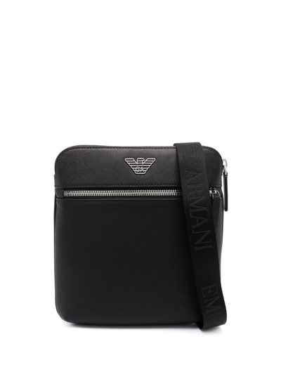 Shop Emporio Armani Small Leather Crossbody Bag In Black