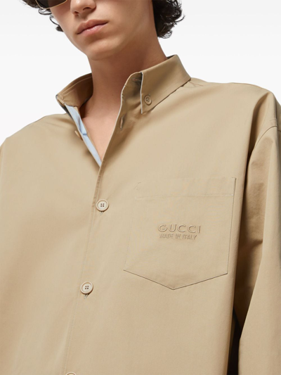 Shop Gucci Logo Cotton Shirt In Beige