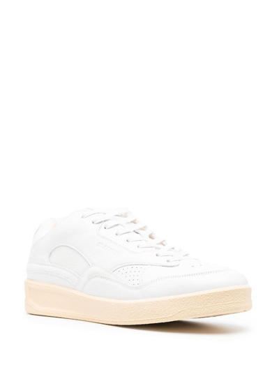 Shop Jil Sander Logo Leather Sneakers In White