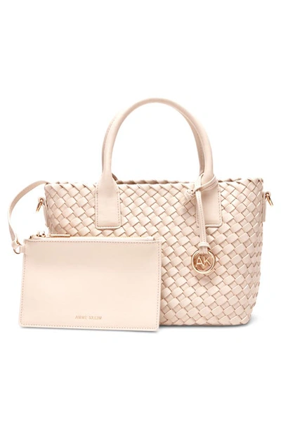 Shop Anne Klein Small Woven Tote In Chalk