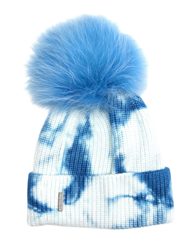 Shop Gorski Knit Hat With Fox Pompom In Blue